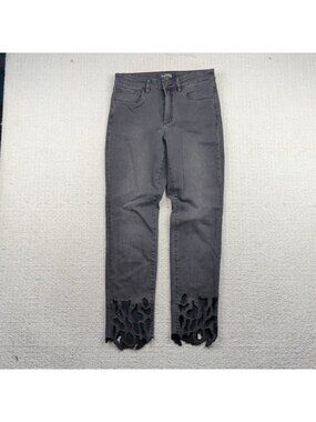 Joseph Ribkoff Dark Wash Jeans Cutout Ankle Studded Rhinestone Glam Mcbling Sz 8
